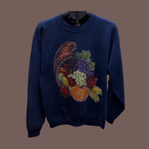 Oneita Cornucopia Sweatshirt | Navy 50/50 Blend | Size L | Vintage